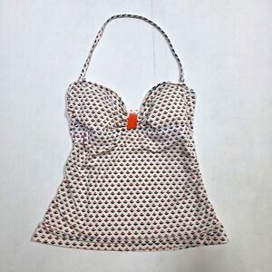 Splendid Tankini Top Women Medium White Orange Navy Geometric Halter Swim Padded